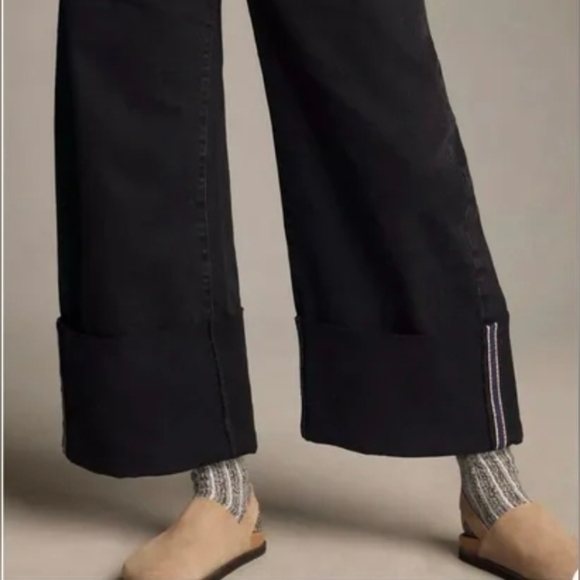 ❤️ ANTHROPOLOGIE PILCRO WIDE LEG JEANS SPORT CUFF JEANS, WASHES BLACK, 2 (26) - Picture 4 of 14